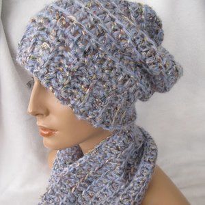 New Handmade Chunky Slouch Hat and Infinity Scarf Set